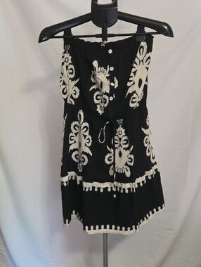 Grey and Cream Strapless Summer Dress with Floral Print